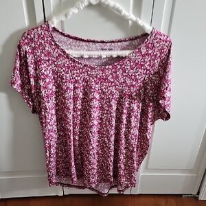 Lands End Magenta Floral Short Sleeve Top